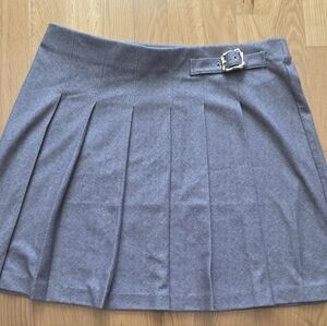 Pleated Herringbone Mini Skirt with Buckle